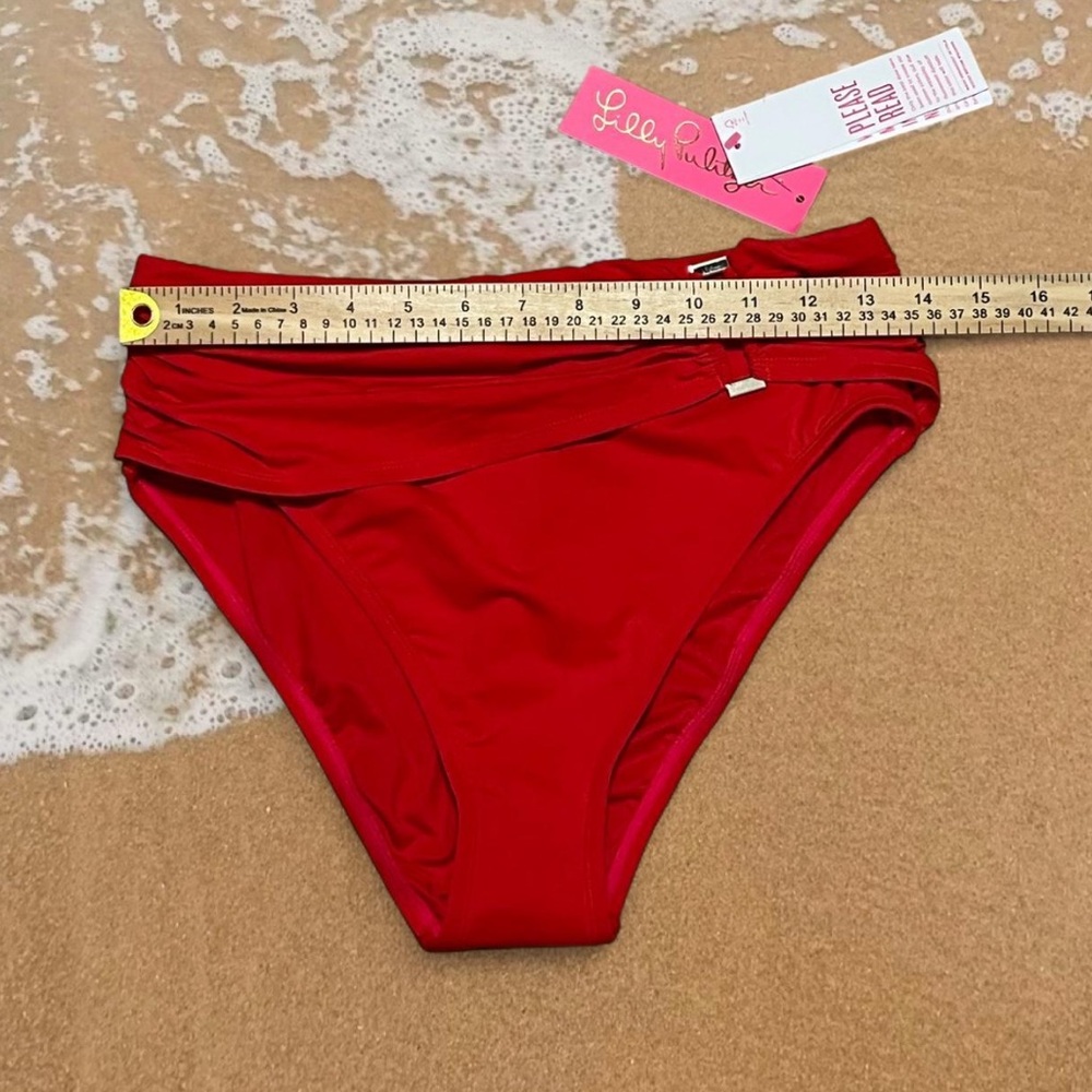 NWT Lilly Pulitzer Neil Ruby Red High Waist Bikini Bottom Ruched Waistband Sz 6 - Picture 3 of 6